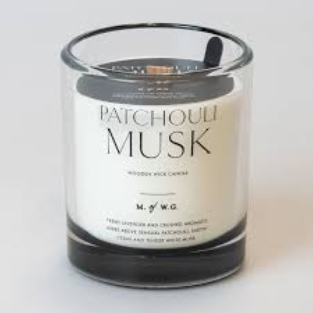4.5 OZ PATCHOULI MUSK GREY GLASS CANDLE 